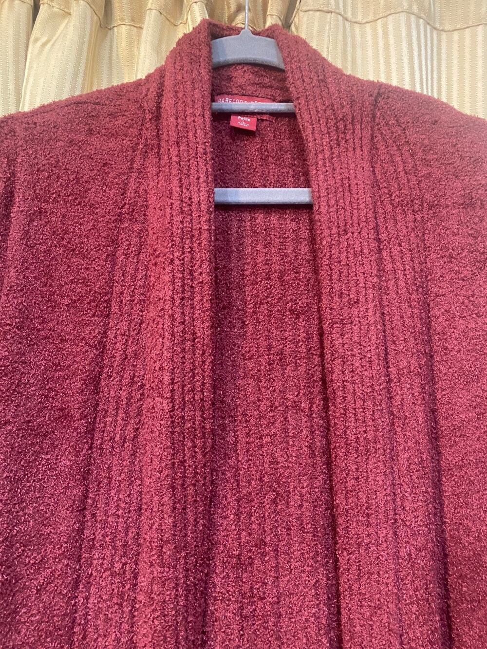 Barefoot Dreams CozyChic Lite Open Front Duster Cardigan Petit Large Rust Wine